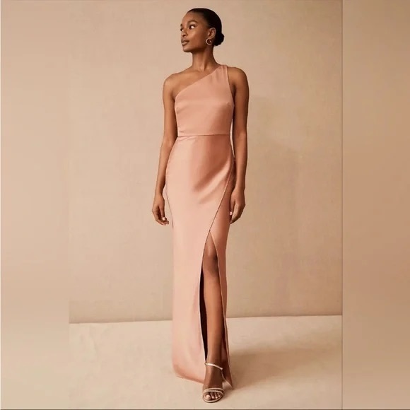 New BHLDN Dylan One-Shoulder Satin Side-Slit Gown By Anthropologie!!🔥🔥